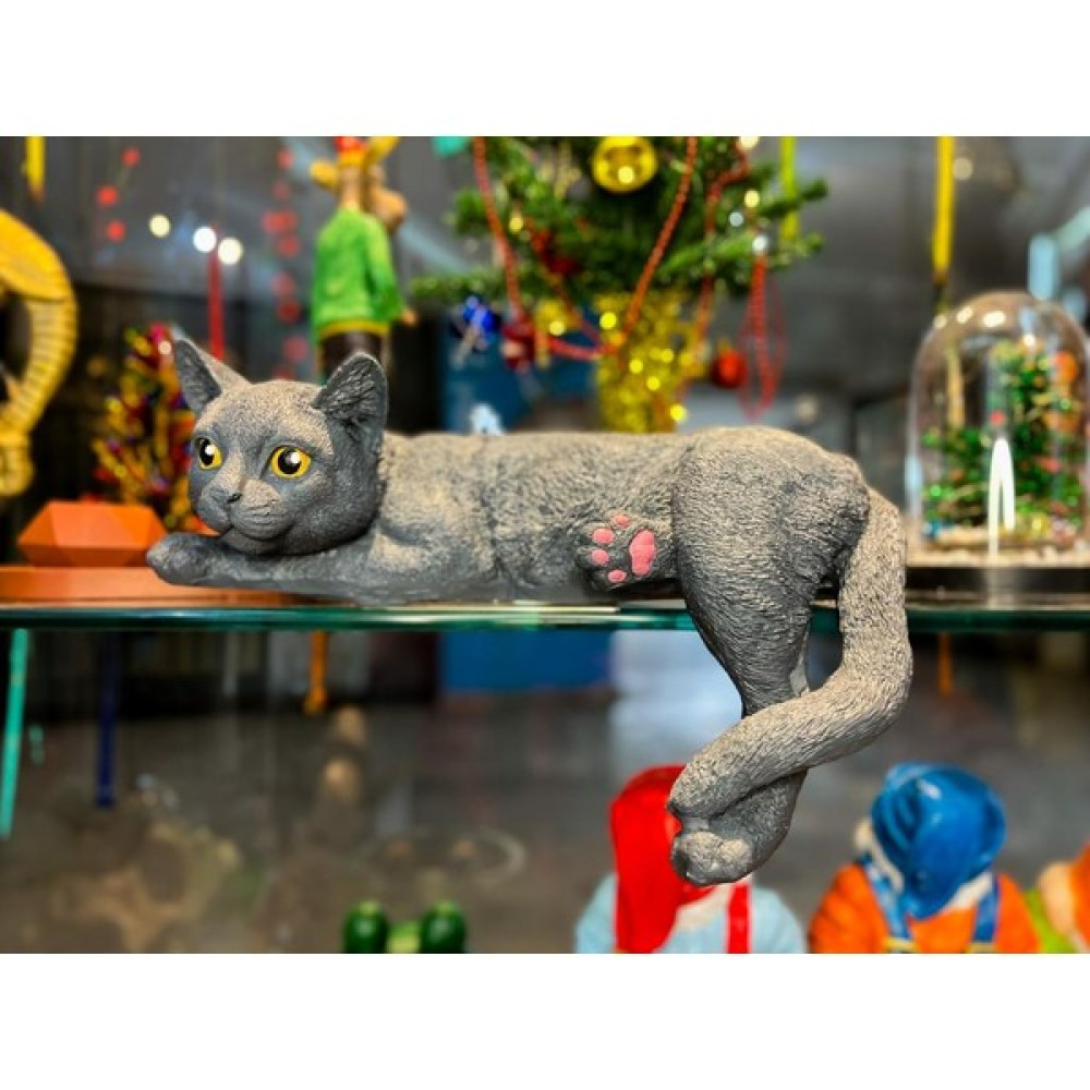 Bat Art House Uzanan Kedi Biblo Yatan Kedi Heykeli Ev Ofis Dekorasyon - Gri Biblo Fiyatı