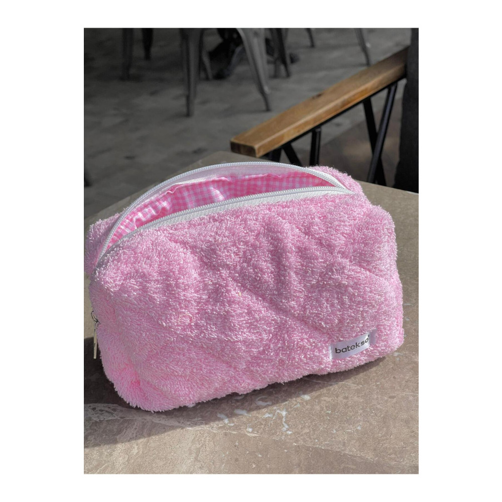 Batekso Açık Pembe Havlu Makyaj Çantası - Büyük Boy Makyaj Çantası Fiyatı