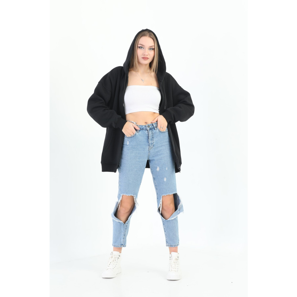 batı Fermuarlı Oversize Sweetshirt L Beden Bayan Sweatshirt Fiyatı