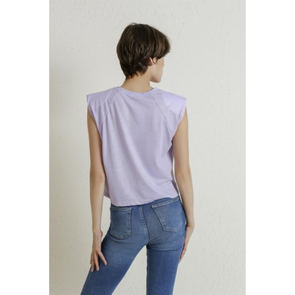 Batik Vatkalı Sim Varaklı Crop T-Shirt Lila Bayan T-shirt Fiyatı