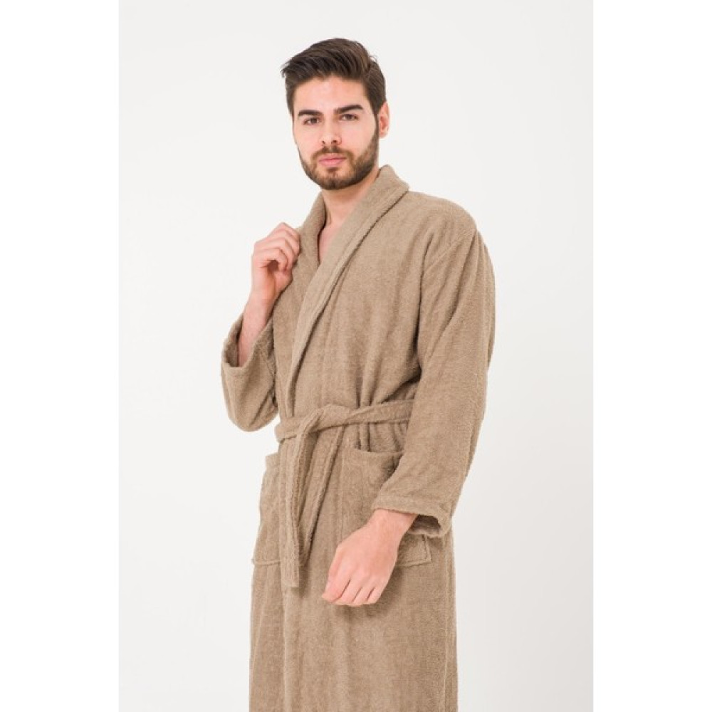 Battal Boy Düz Ve Pamuklu Şal Yaka Erkek Bornoz - 4XL - Cappuccino Bornoz Fiyatı