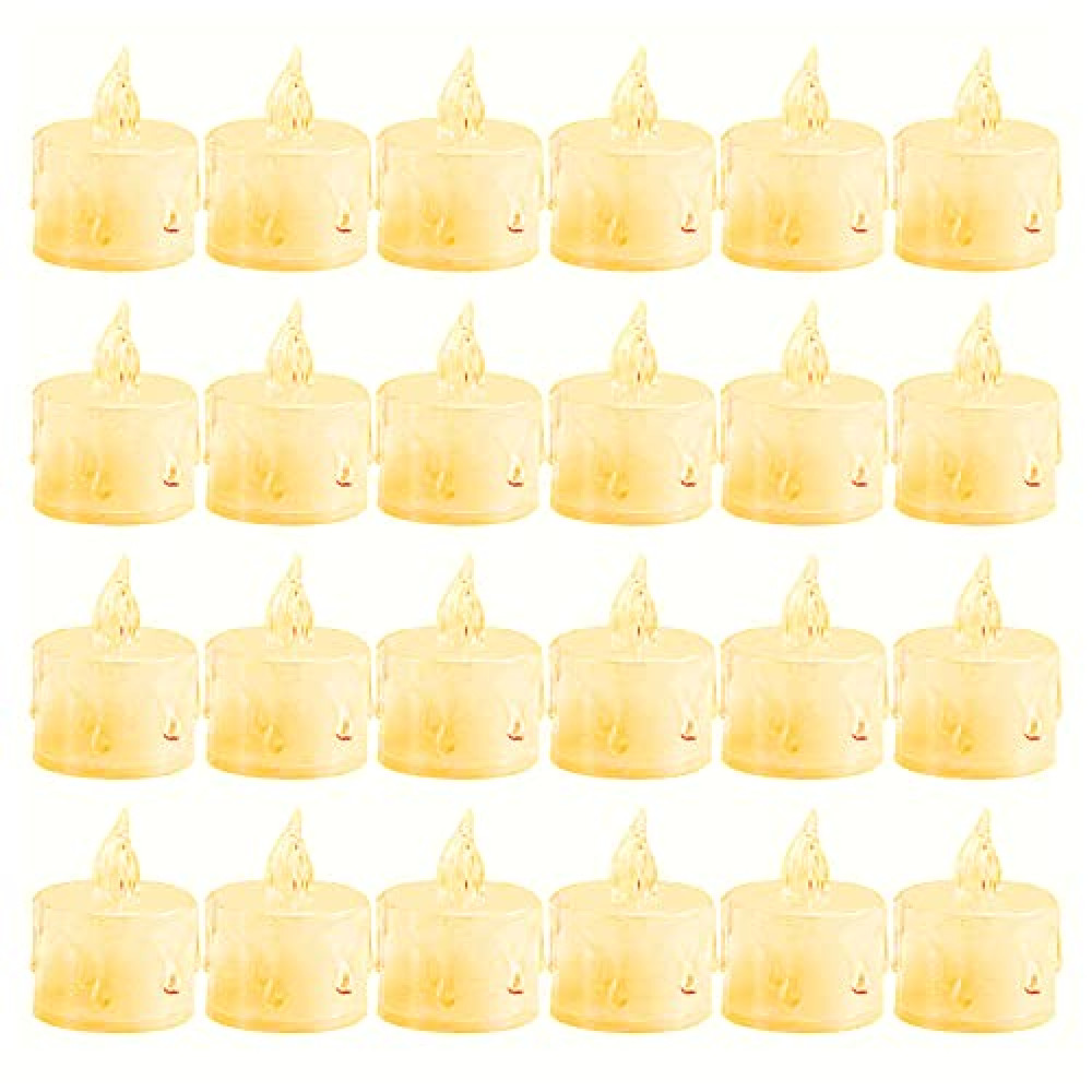 Battery Operated Flameless LED Tea Lights Candles, 24 Pack 100+ Hours Realistic & Bright Electric Fake Candle Lights, for Halloween Christmas Wedding Festival Home Decor in Warm Yellow