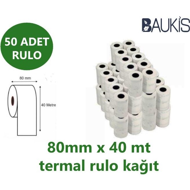 baukis 50 Adet Termal Pos ve Adisyon Rulosu Termal Yazıcı Kağıdı Termal Bilgi Fişi 80 mm x 40 mt - 1BW-Beyaz - 10 Adet Yazıcılar Fiyatı