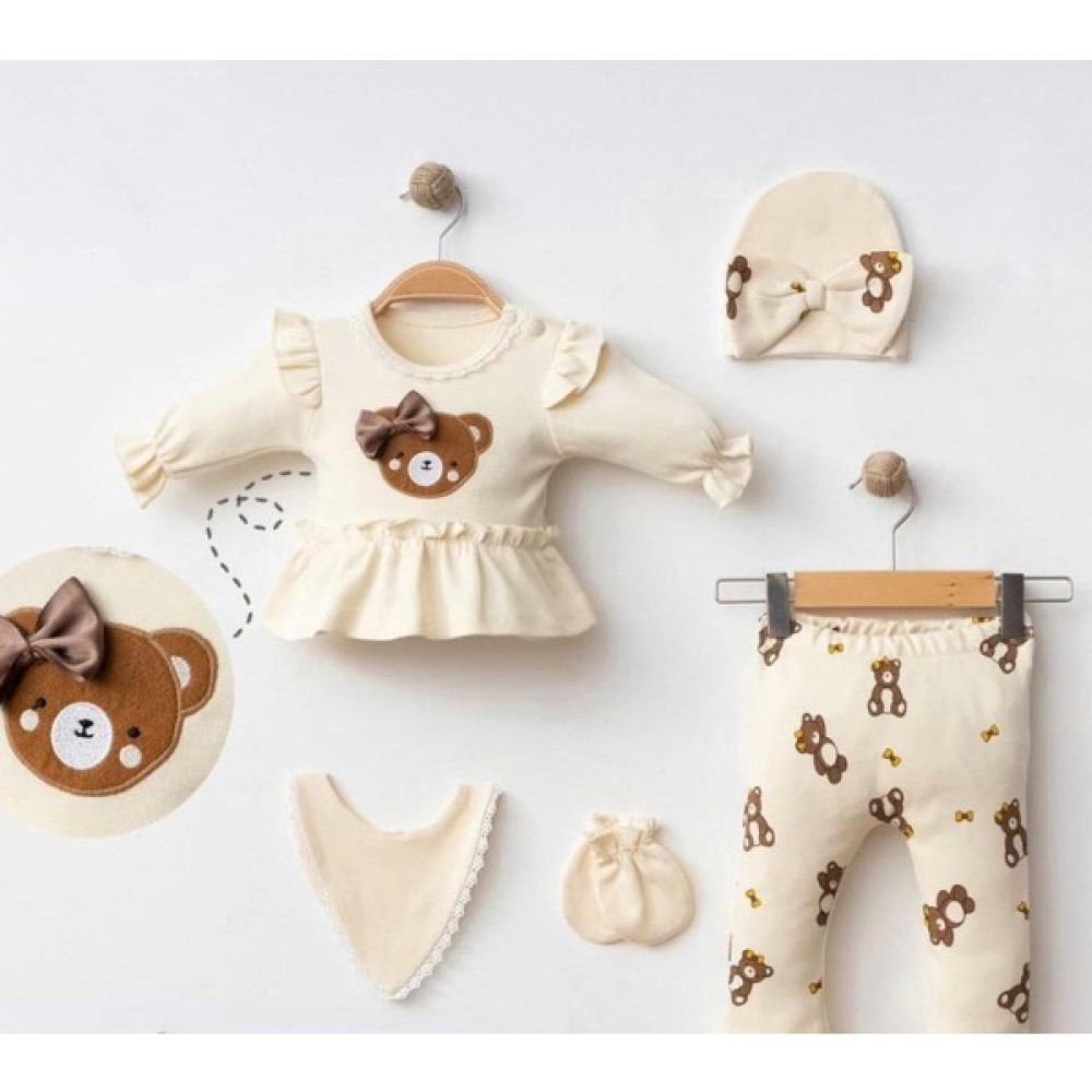 Baume Clothes Nakışlı Ayıcıklı 5 Li Hastane Çıkışı Bebek Hastane Çıkışı Fiyatı
