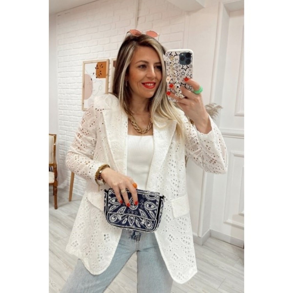 BAV Butik Ayvitrin Kadın Güpürlü Ekru Blazer Yazlık Ceket Bayan Ceket Fiyatı