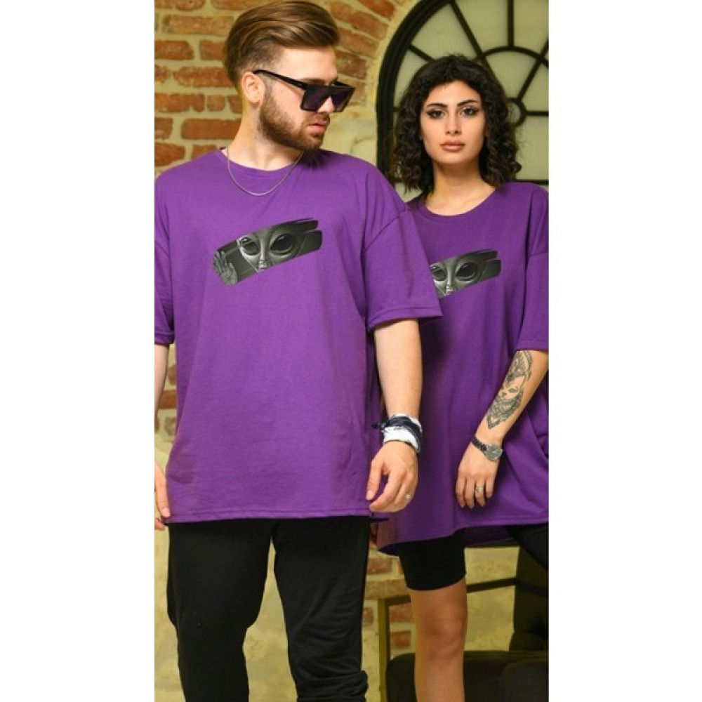 BAV Butik Ayvitrin Sevgili Kombini Çift Unicex Baskılı Tişört Mor Erkek T-shirt Fiyatı