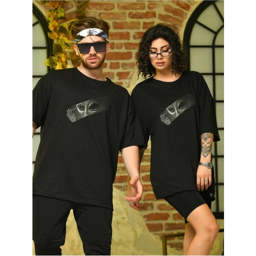 BAV Butik Ayvitrin Sevgili Kombini Çift Unicex Baskılı Tişört Siyah Erkek T-shirt Fiyatı