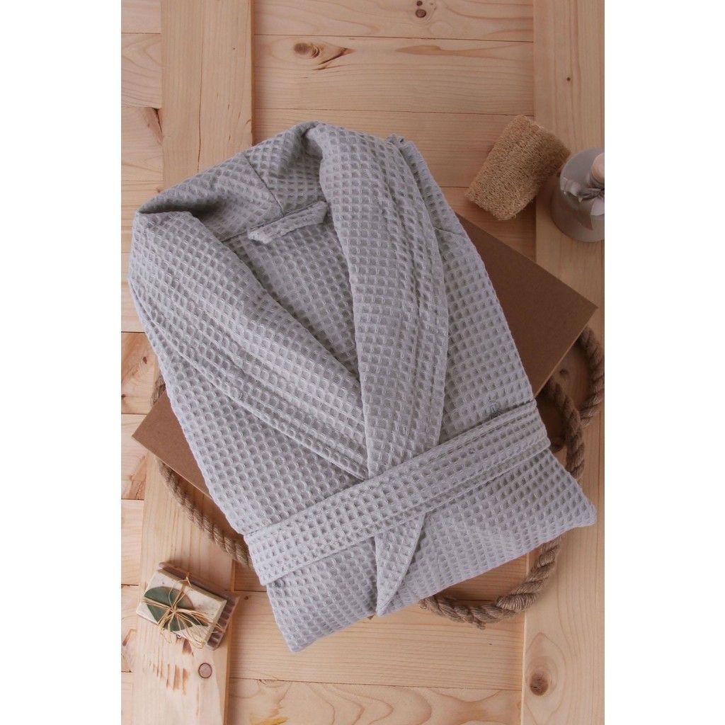 Baveno Şalyaka Pamuk Pike Bornoz - 2XL - Gri Bornoz Fiyatı