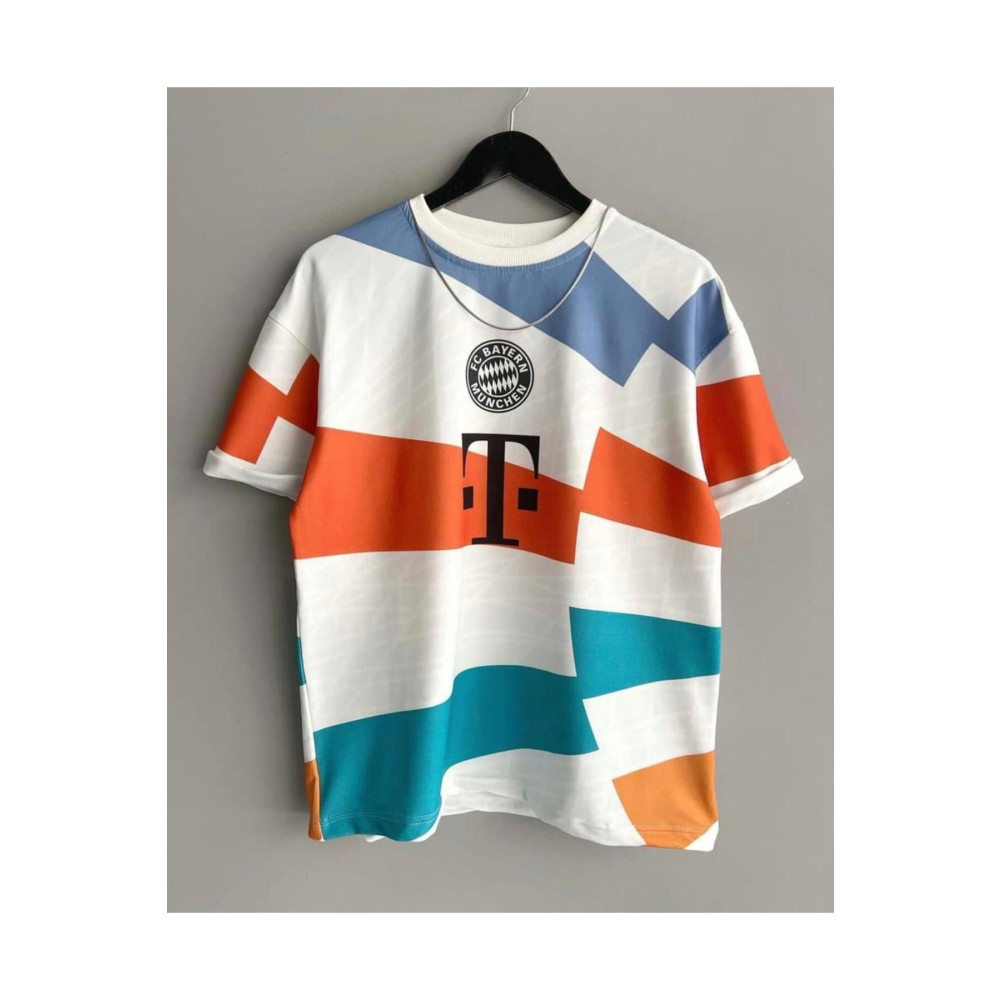 Baycombine35 Erkek Beyaz Turuncu Renk Desenli Bayern Munchen Oversize Bisiklet Yaka Tshirt M Beden Bayan T-shirt Fiyatı