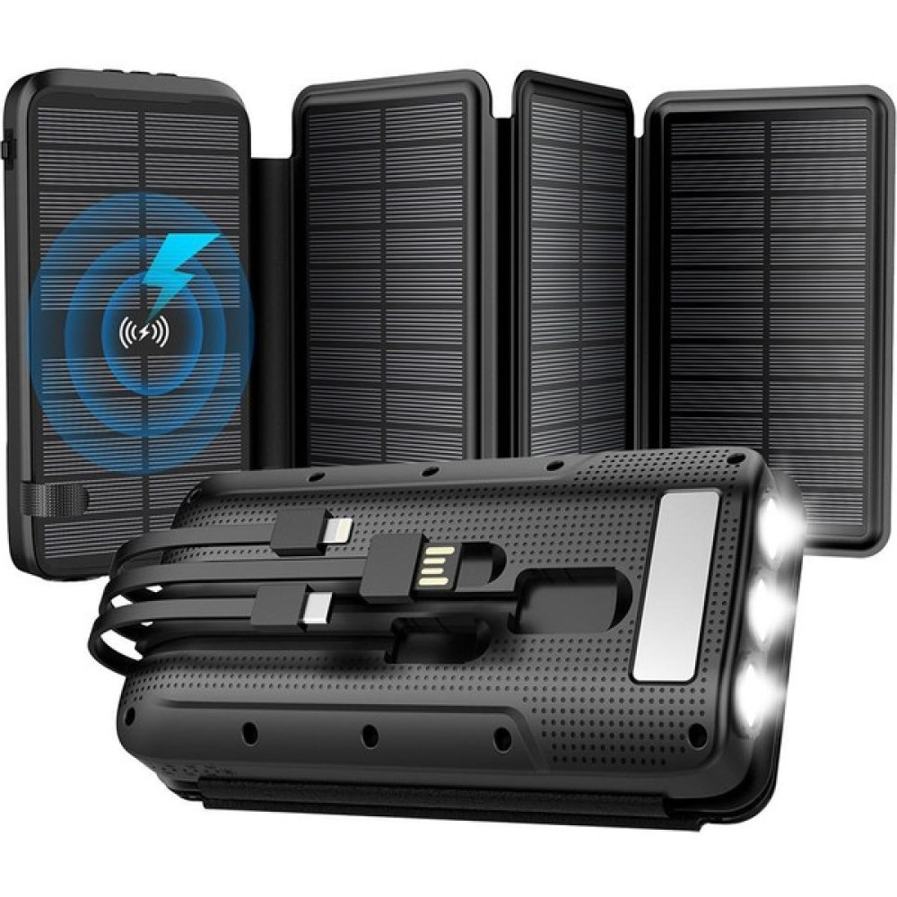 Bayındır Elektronik 32400 Mah 4 Solar Panelli 22.5W Wireless Powerbank El Fenerli Kampçı Şarj Cihazı L3S4W - Siyah Taşınabilir Şarj Cihazı - Powerbank Fiyatı