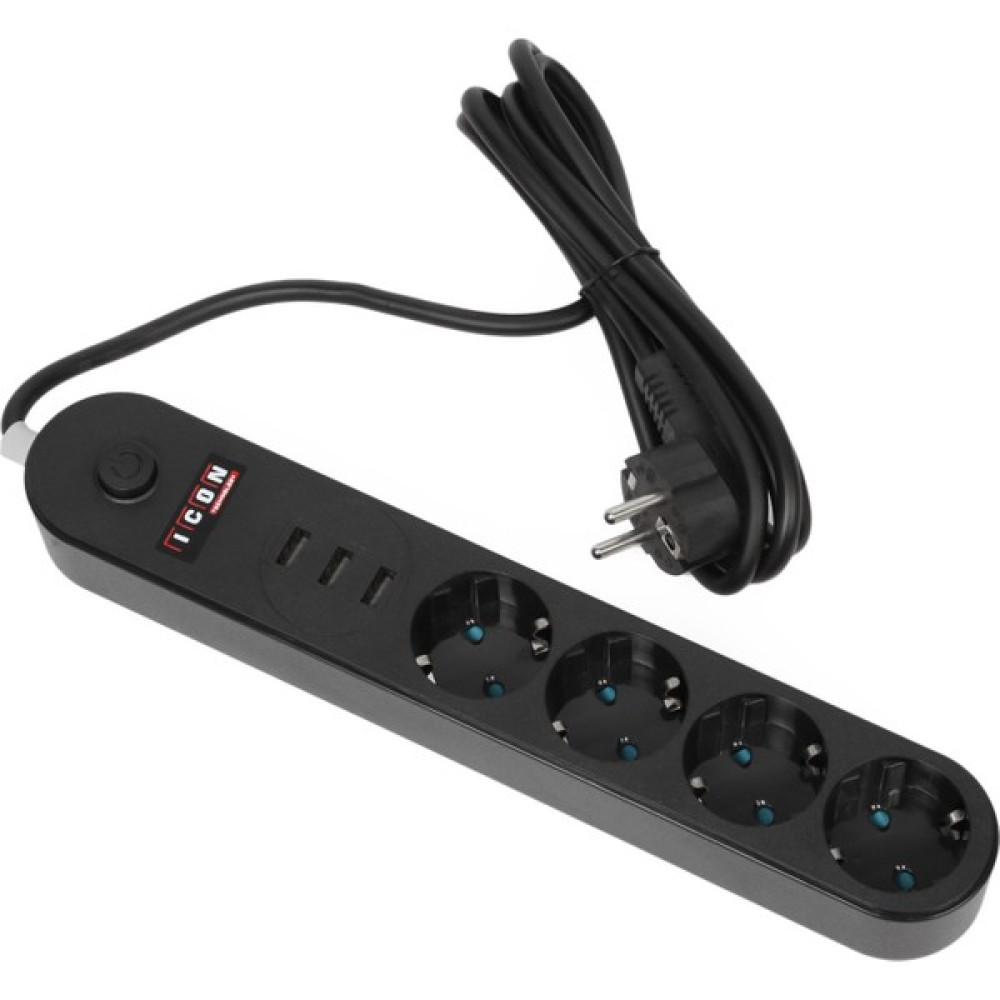 Bayındır Elektronik 4’lü Ekonomik Paket Anahtarlı Akım Korumalı LED Işıklı Grup Priz 4 Priz + 3 USB Giriş - Siyah Prizler Fiyatı