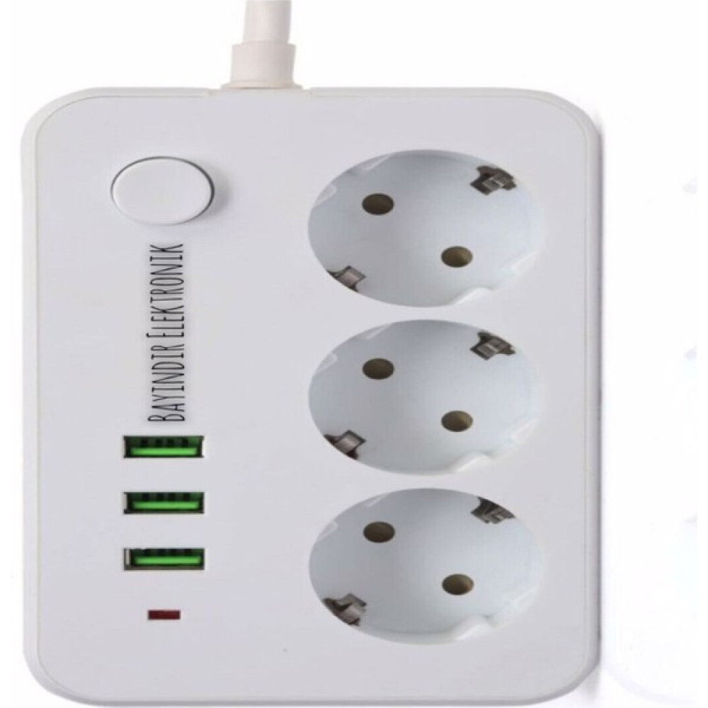 Bayındır Elektronik Bayındırelektronik Akım Korumalı 3 Port USB Çoklu Grup Priz 2 Metre Kablo 2.1 A - Beyaz Prizler Fiyatı