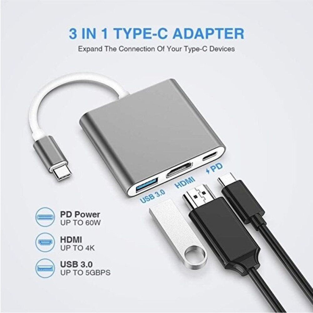 Bayındır Elektronik Macbook 3 In 1 Type-C To Hdmı USB 3.0 Çevirici Dönüştürücü Adaptör - Açık Gri Bilgisayar Çevirici ve Adaptörü Fiyatı