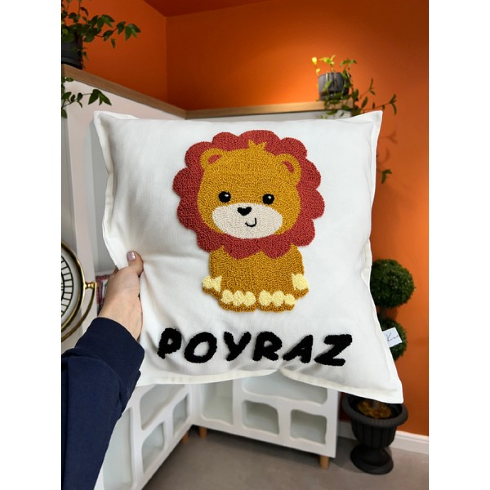 Baykuş Craft Mimarlık Içi Elyaf Dolgulu Aslan Figürlü Isme Özel Punch Nakışlı Yastık Hastane Bebek Odası Takı Yastığı Bebek Yastığı-Kılıfı Fiyatı
