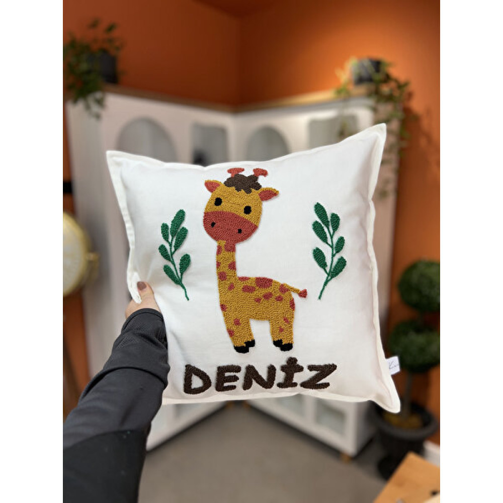 Baykuş Craft Mimarlık Içi Elyaf Dolgulu Zürafa Figürlü Isme Özel Punch Nakışlı Yastık Hastane Bebek Odası Takı Yastığı Bebek Yastığı-Kılıfı Fiyatı