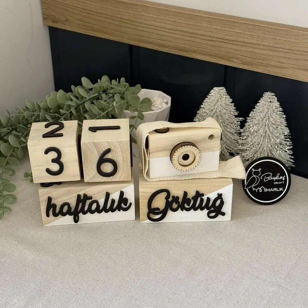 Baykuş Craft Mimarlık İsimli Renkli 3 Boyutlu Bebek Ahşap Hatıra Küpü Anı Küpü + Ahşap Fotoğraf Makinesi Seti / Türkçe - Beyaz Evcil Hayvan Ürünleri Fiyatı