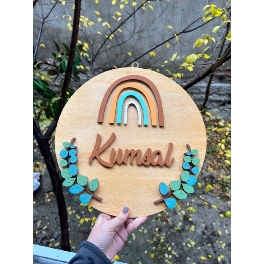 Baykuş Craft Mimarlık Özel Tasarım Hastane Hediyelik Daire Gökkuşağı Çiçekli Bebek Ahşap Kapı Süsü - Ahşap Rengi - 0 - 3 Yaş Bebek Kapı Süsü Fiyatı