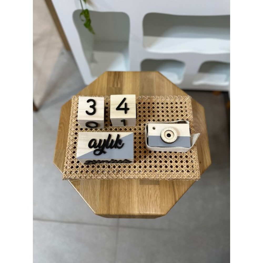Baykuş Craft Mimarlık Renkli 3 Boyutlu Bebek Ahşap Hatıra Küpü Anı Küpü + Ahşap Fotoğraf Makinesi Seti / Türkçe - Açık Gri Anne, Bebek Fiyatı