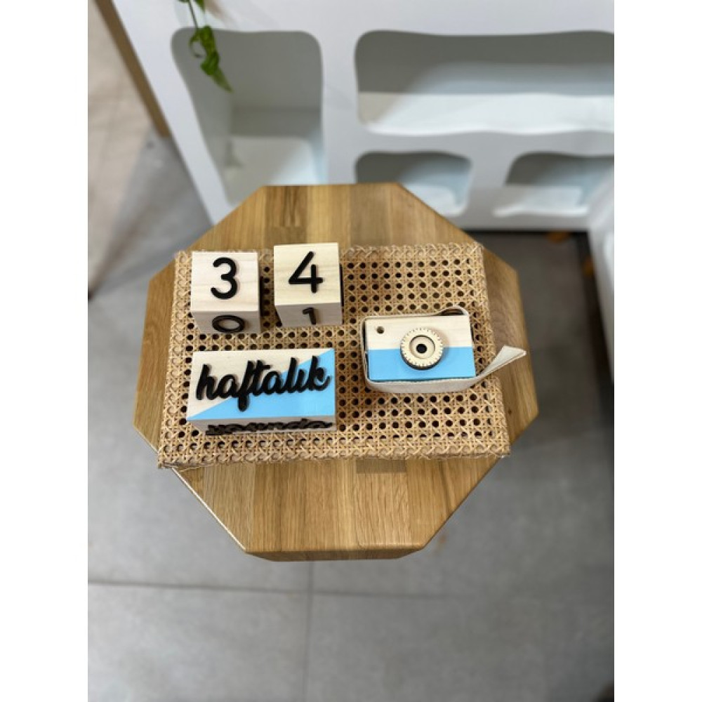 Baykuş Craft Mimarlık Renkli 3 Boyutlu Bebek Ahşap Hatıra Küpü Anı Küpü + Ahşap Fotoğraf Makinesi Seti / Türkçe - Bebek Mavisi Anne, Bebek Fiyatı