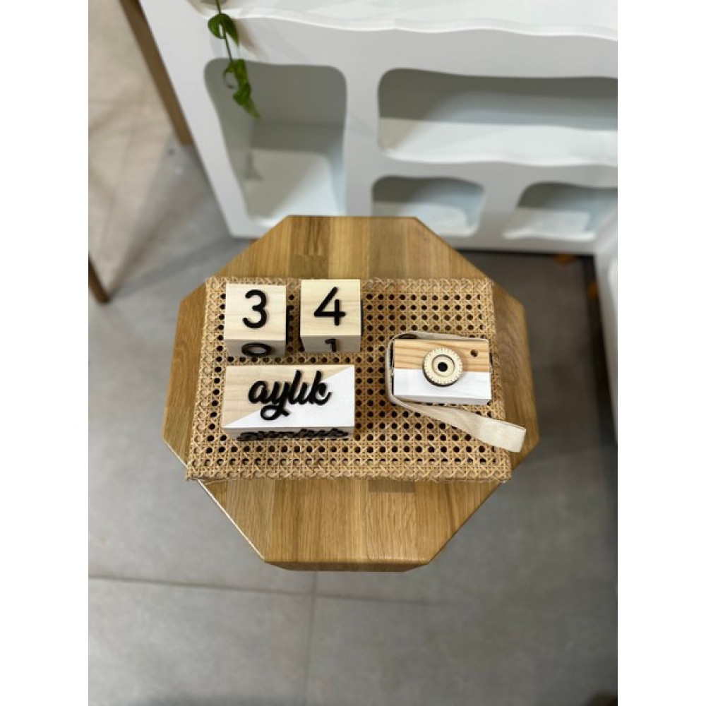 Baykuş Craft Mimarlık Renkli 3 Boyutlu Bebek Ahşap Hatıra Küpü Anı Küpü + Ahşap Fotoğraf Makinesi Seti / Türkçe - Beyaz Anne, Bebek Fiyatı