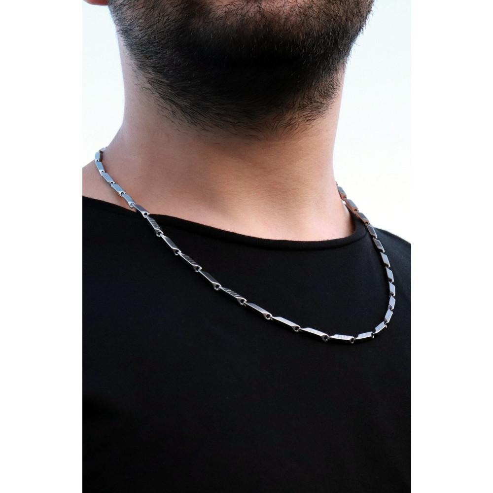 Baykuş Erkek Gri Çizgili Çelik Zincir Kolye 54 CM Beden Bijuteri Kolye Fiyatı