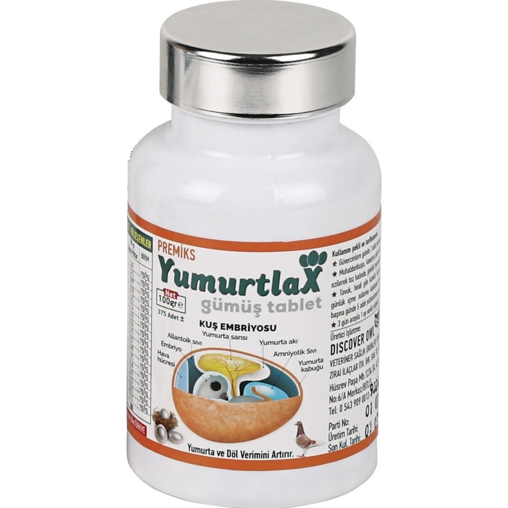Baykuş Yumurtlax Gümüş Tablet 375'LI Kuş Yemleri İçin Yüksek Vitamin İçerikli Toz Form Evcil Hayvan Ürünleri Fiyatı
