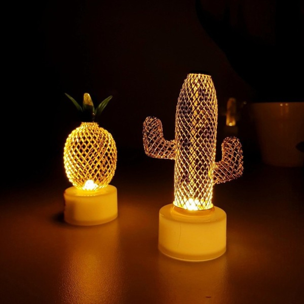 Bayram 2'li Set Mini Ananas ve Kaktüs Desenli Tel Mum & Gün Işığı - Renkli Gece Lambası Fiyatı