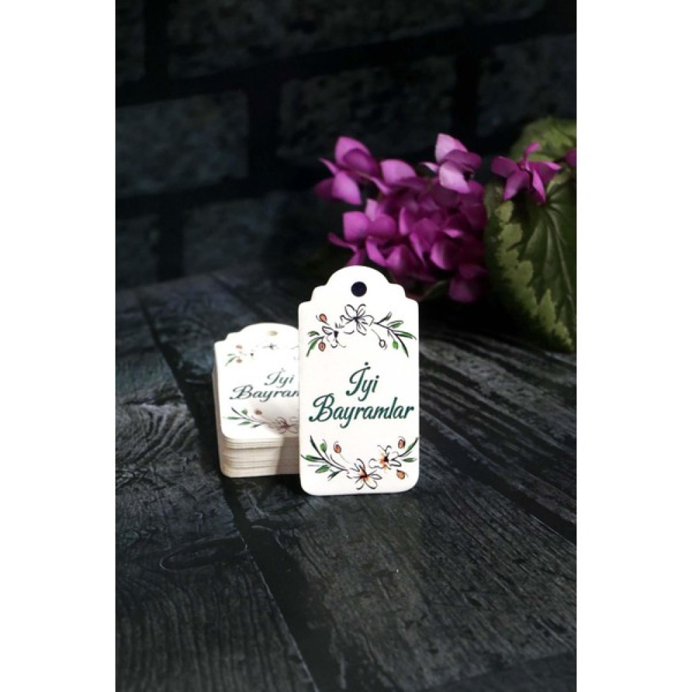 Bayram Etiketi - Iyi Bayramlar Baskılı - 50 Adet Karton Bayram Etiketi (3.5 x 7 cm ) - -- Sarf Tüketim Malzemeleri Fiyatı