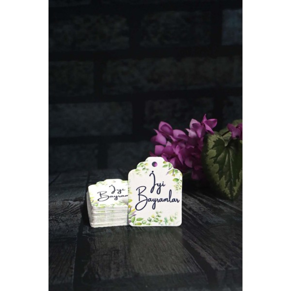 Bayram Etiketi - Iyi Bayramlar Baskılı - 50 Adet Yaprak Baskılı Bayram Etiketi (4.5 x 6 Cm) - -- Sarf Tüketim Malzemeleri Fiyatı