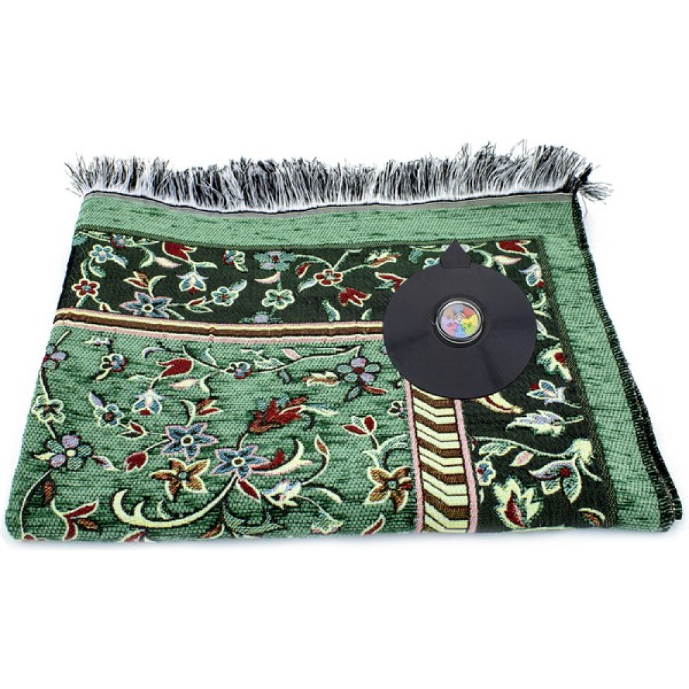 Baysem Pusulalı Kıbleyi Gösteren Medine Ravza Motifli Seccade - 70 x 110 cm - Yeşil Seccade Fiyatı