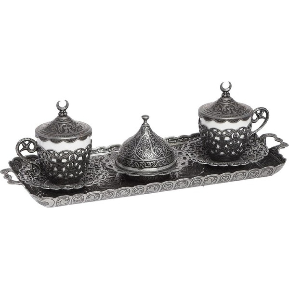 Bazaar 4 Osmanlı Hürrem Nescafe Fincan Seti 2 Kişilik Kalaylı - Metalik Gri Fincan / Bardak / Kahve Takımı Fiyatı