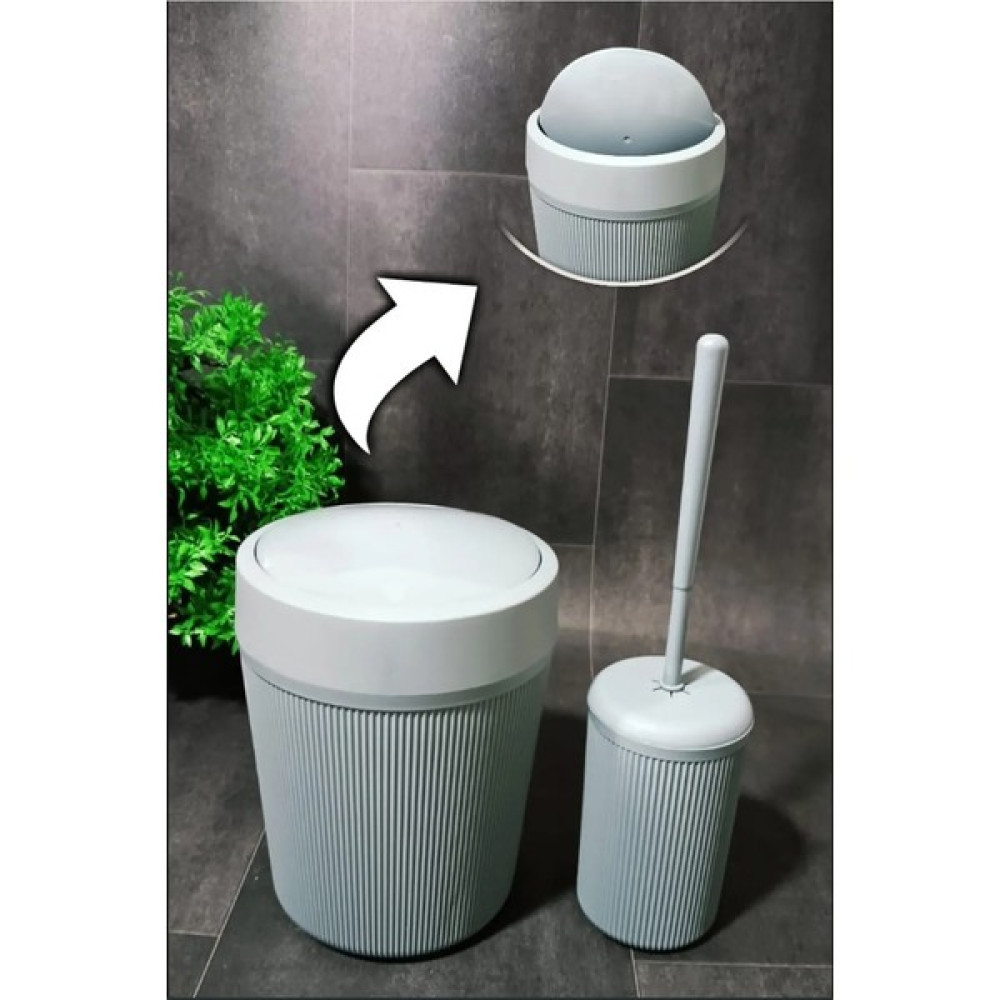 Bazaragel Banyo Çöp Kovası Wc Tuvalet Fırçası 2'Li Akrilik Set - Gri Çöp Kovaları Fiyatı