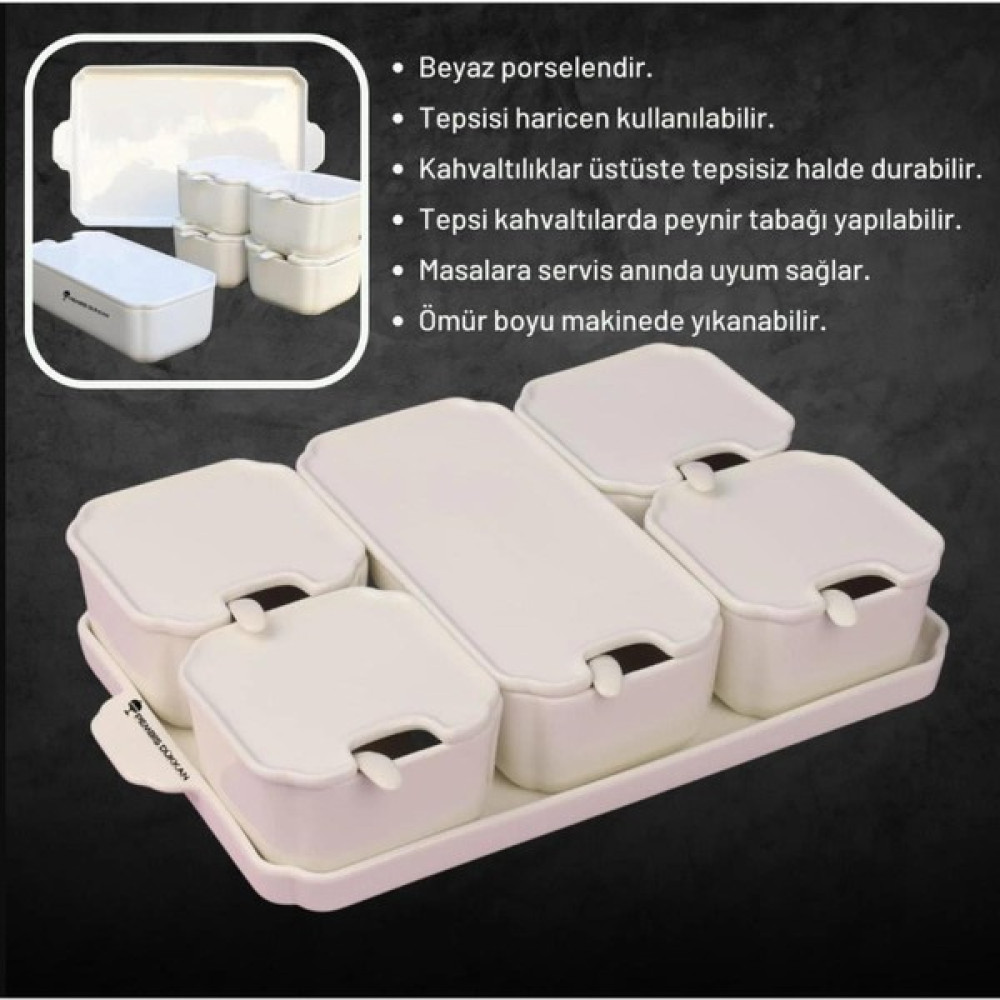 Bazaragel Pure White 6'lı Porselen Kahvaltılık Kaşıklı Arow Kahvaltı Takımı Fiyatı