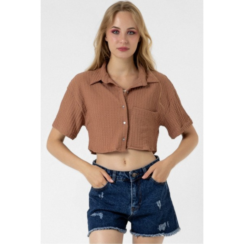BB Butik Basic Bürümcük Crop Gömlek Kadın Gömlek Fiyatı