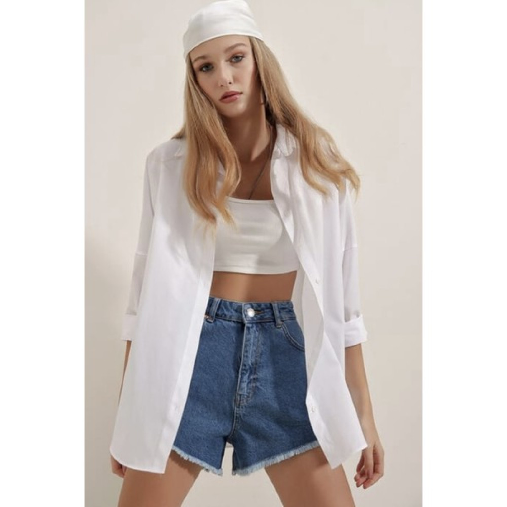 BB Butik Basic Kadın Beyaz Oversize Uzun Basic Gömlek Kadın Gömlek Fiyatı