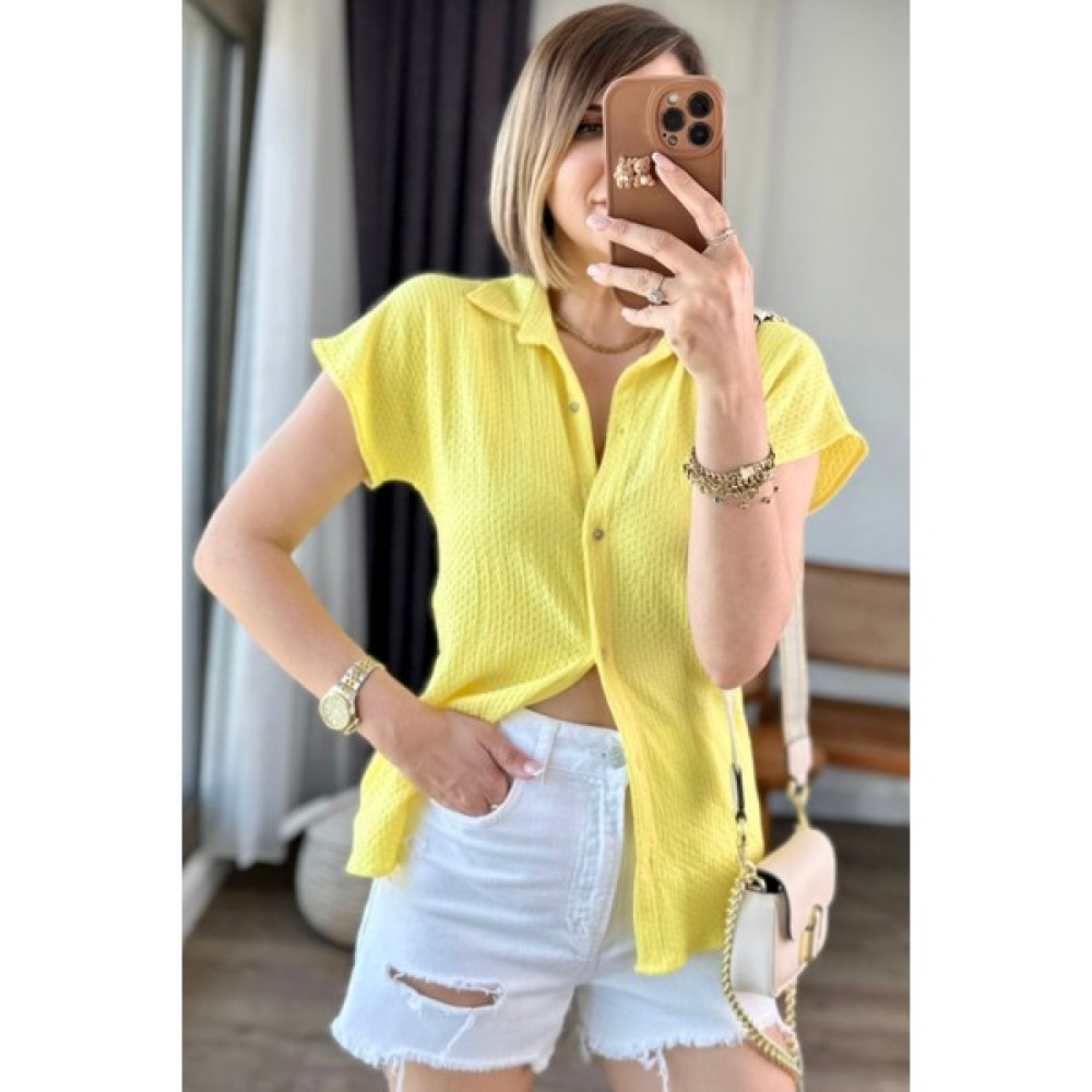 BB Butik Basic Kadın Bürümcük Yarasa Kısa Kol Gömlek Kadın Gömlek Fiyatı