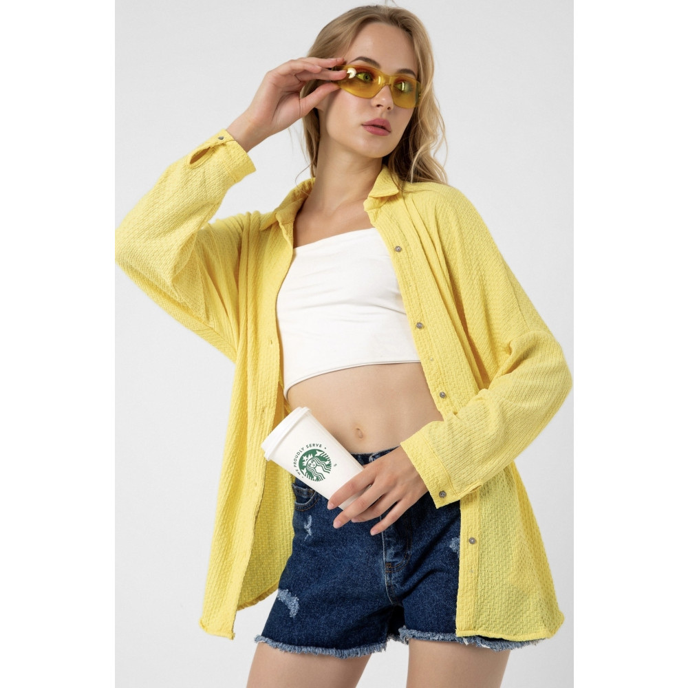 bb butik basic Oversize Krinkıl Bürümcük Gömlek Standart Beden Kadın Gömlek Fiyatı