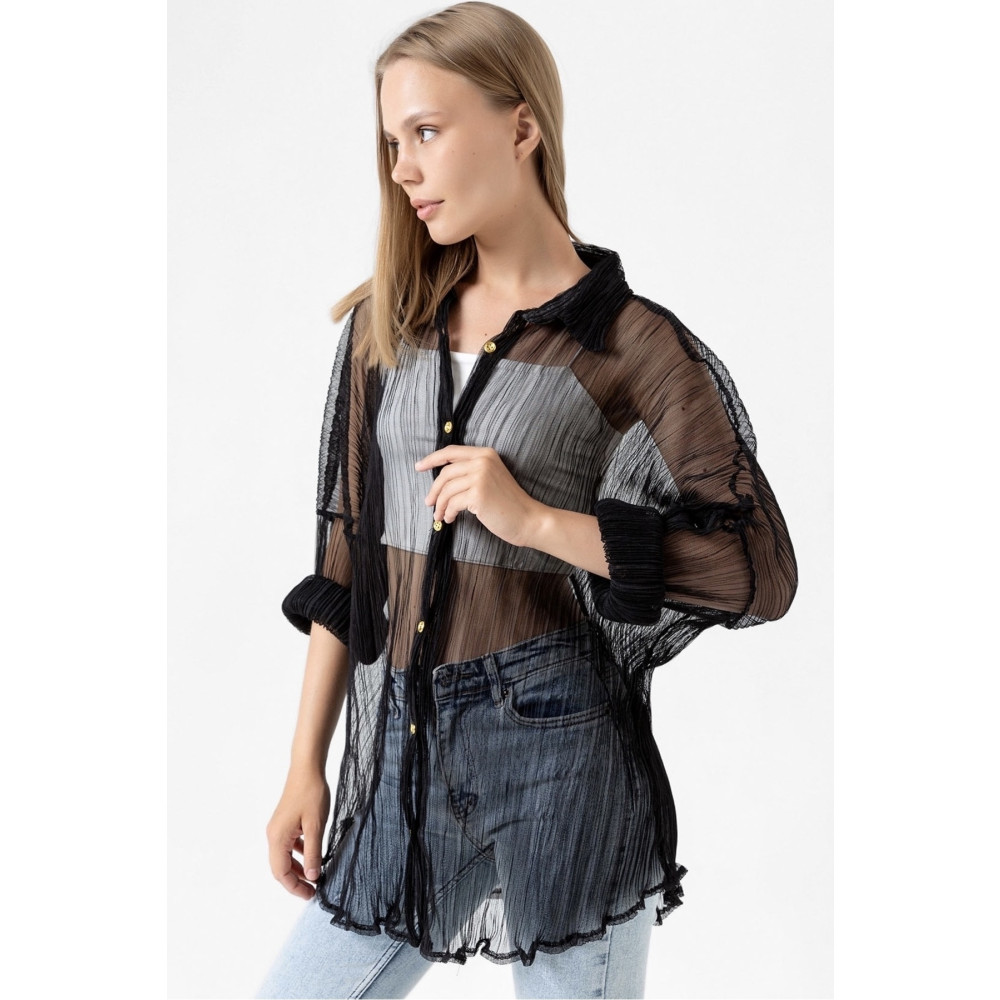 bb butik basic Oversize Şifon Tül Gömlek Standart Beden Kadın Gömlek Fiyatı