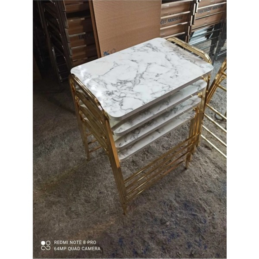 B&B HOME STYLE 4'lü Zigon Sehpa Sarı Nikelaj Kaplama Metal Ayaklı Mermer Desen - BEYAZ Zigon Sehpa Fiyatı