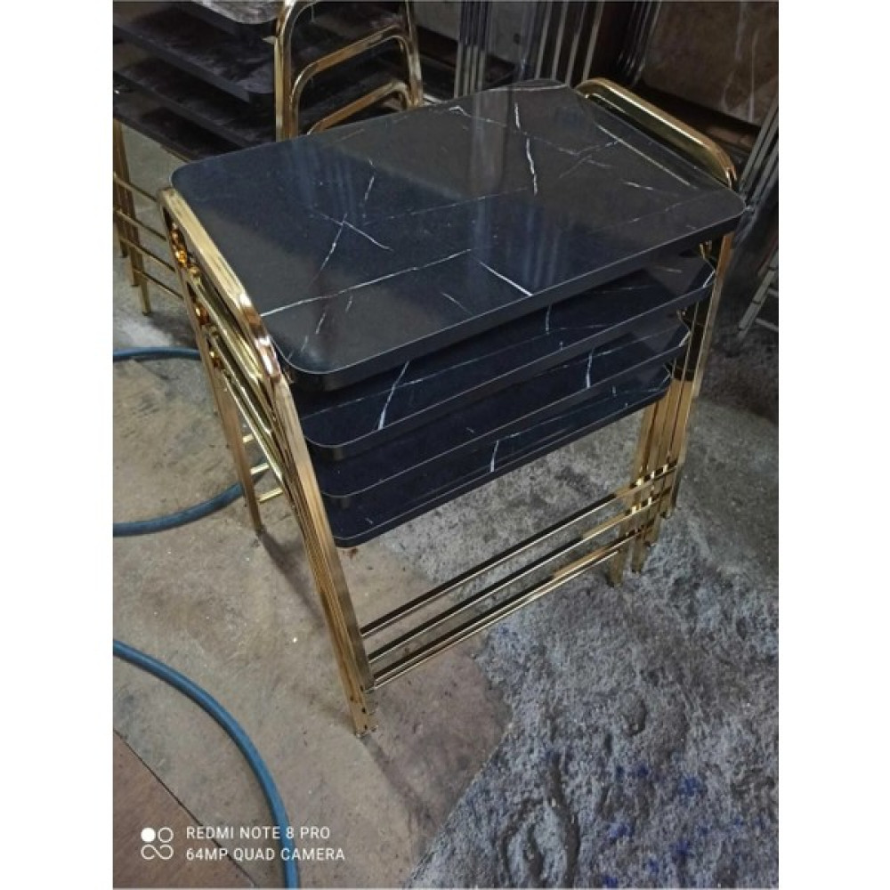 B&B HOME STYLE 4'lü Zigon Sehpa Sarı Nikelaj Kaplama Metal Ayaklı Mermer Desen - SİYAH Zigon Sehpa Fiyatı