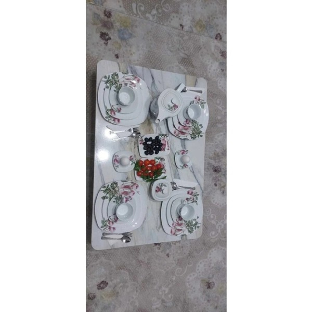 B&B HOME STYLE 70X120 cm Katlanabilir Ayaklı Ahşap Dikdörtgen Yer Sofrası, Beyaz Kahve Mermer Desenli Yemek & Mutfak Masası Fiyatı