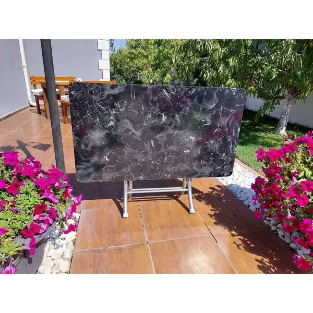 B&B HOME STYLE 70X120 cm Katlanabilir Ayaklı Ahşap Dikdörtgen Yer Sofrası, Siyah Mermer Desenli - Mermer - Siyah Yemek & Mutfak Masası Fiyatı