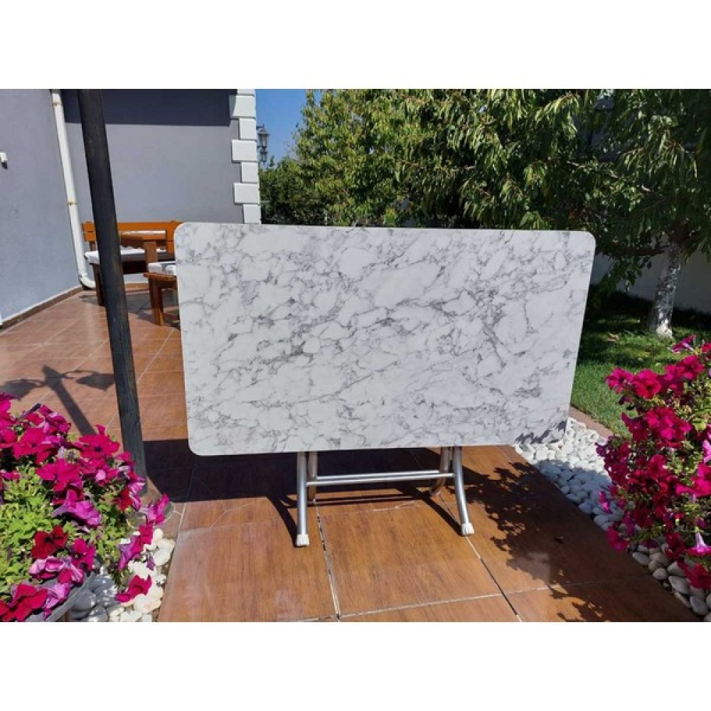 B&B HOME STYLE B & B Mobilya Dekoratif Katlanır Masa Bahçe ve Çalışma Masası 70*120 - Beyaz - Gri - 70X120 Bahçe Masası Fiyatı