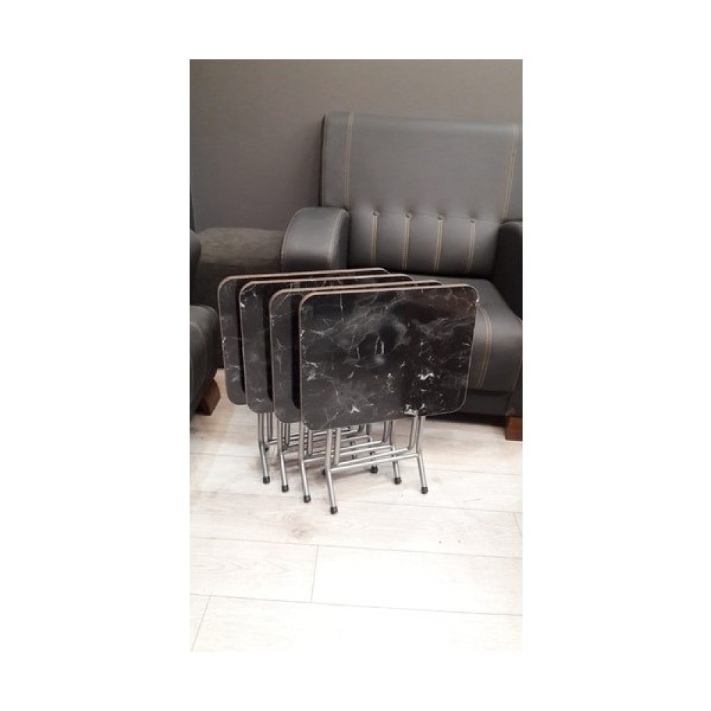 B&B HOME STYLE B&bhome Katlanabilir Zigon Sehpa 4'lü Metal Ayaklı Siyah Mermer Desen - SİYAH MERMER Zigon Sehpa Fiyatı