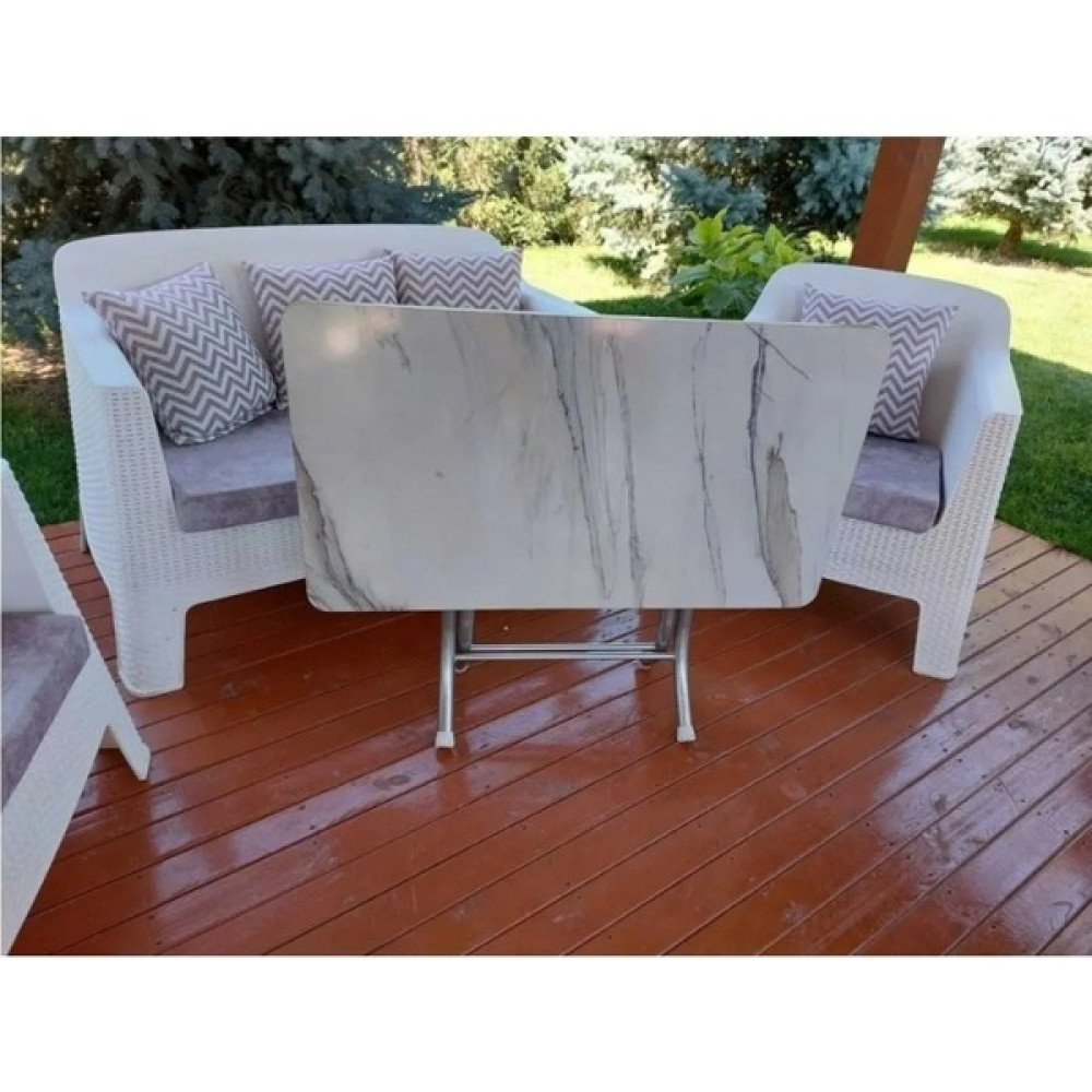 B&B HOME STYLE Dekoratif Katlanır Masa Bahçe ve Çalışma Masası 60*110 Beyaz Kahve Mermer Desen - Beyaz - Kahverengi - 60X110 Yemek & Mutfak Masası Fiyatı