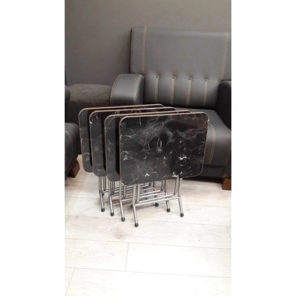 B&B HOME STYLE Katlanabilir Zigon Sehpa 4'lü Metal Ayaklı Siyah Mermer Desen - SİYAH Zigon Sehpa Fiyatı