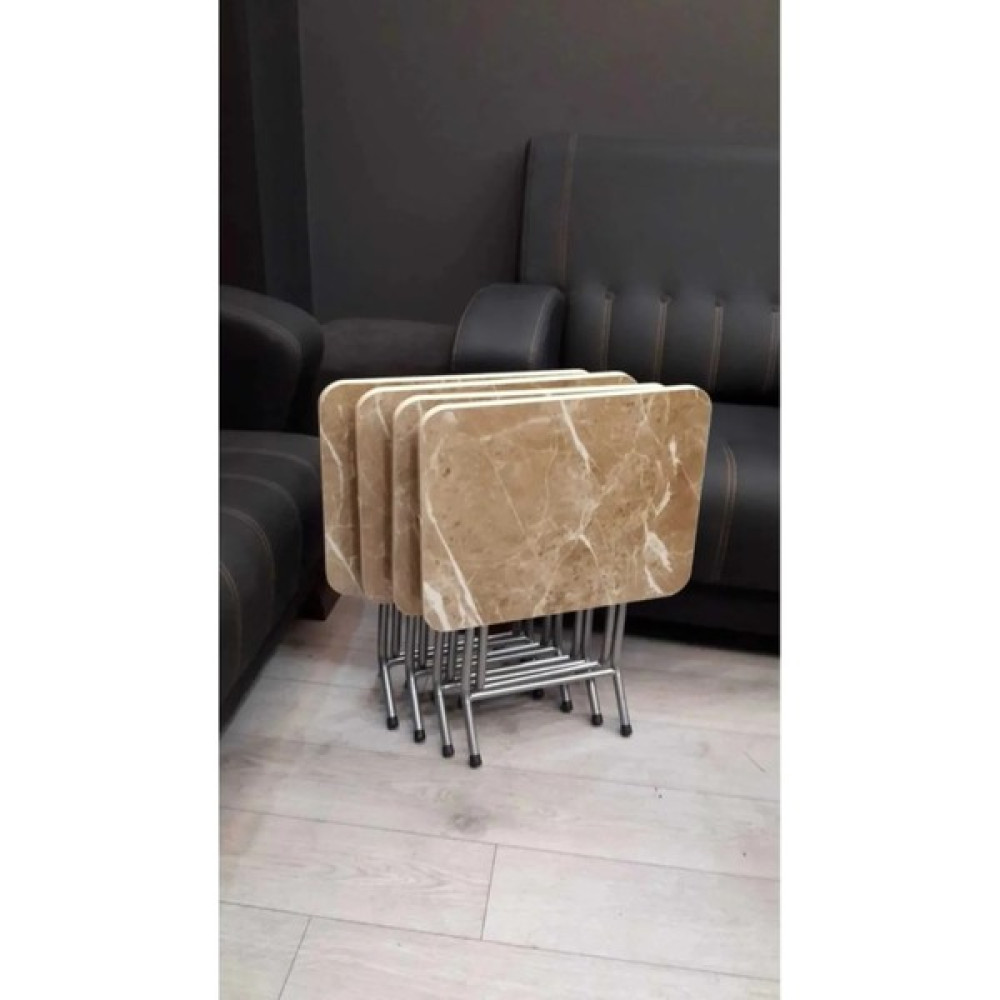 B&B HOME STYLE Zigon Sehpa Tepsi Zigon Model Nikelaj Kaplama Metal Ayaklı Kahverengi Mermer Desen Zigon Sehpa Fiyatı