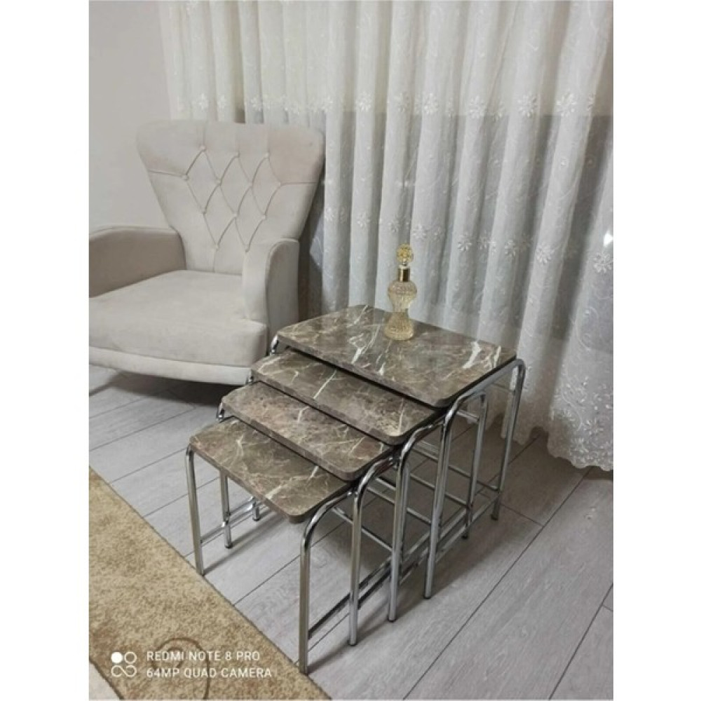 B&B HOME STYLE Zigon Sehpa Tepsi Zigon Model Nikelaj Kaplama Metal Ayaklı - Koyu Gri Zigon Sehpa Fiyatı