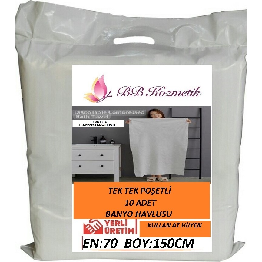 BB Kozmetik Tek Kullanımlık Kalın Banyo Havlusu 10 Adet poşetli (70X150 Cm) - Beyaz El / Yüz Havlusu Fiyatı