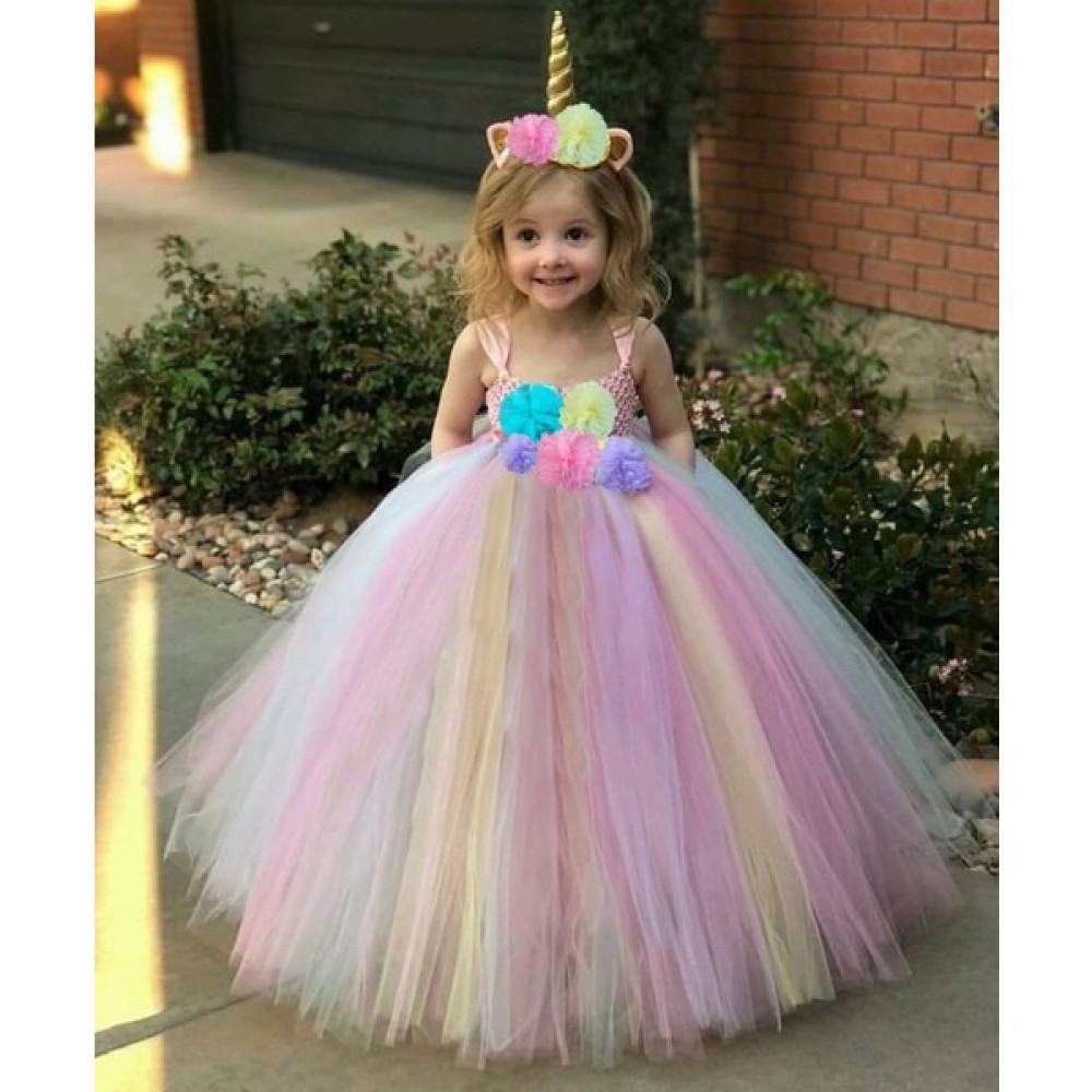 Bba New Trend Kız Çocuk Pembe Unicorn Tütü Elbise Unicorn Taç Özel Tasarım Doğum Günü Astarsız Kız Çocuk Elbise Fiyatı